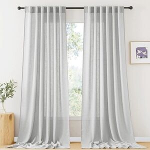 Dove gray Semi Sheer Curtains Linen Textured Blend Sheer W 52 x L 108 1 Pair